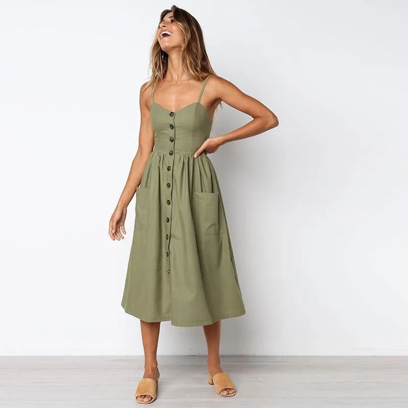 2018 NEW CLASSIC SPAGHETTI STRAPS MIDI DRESS