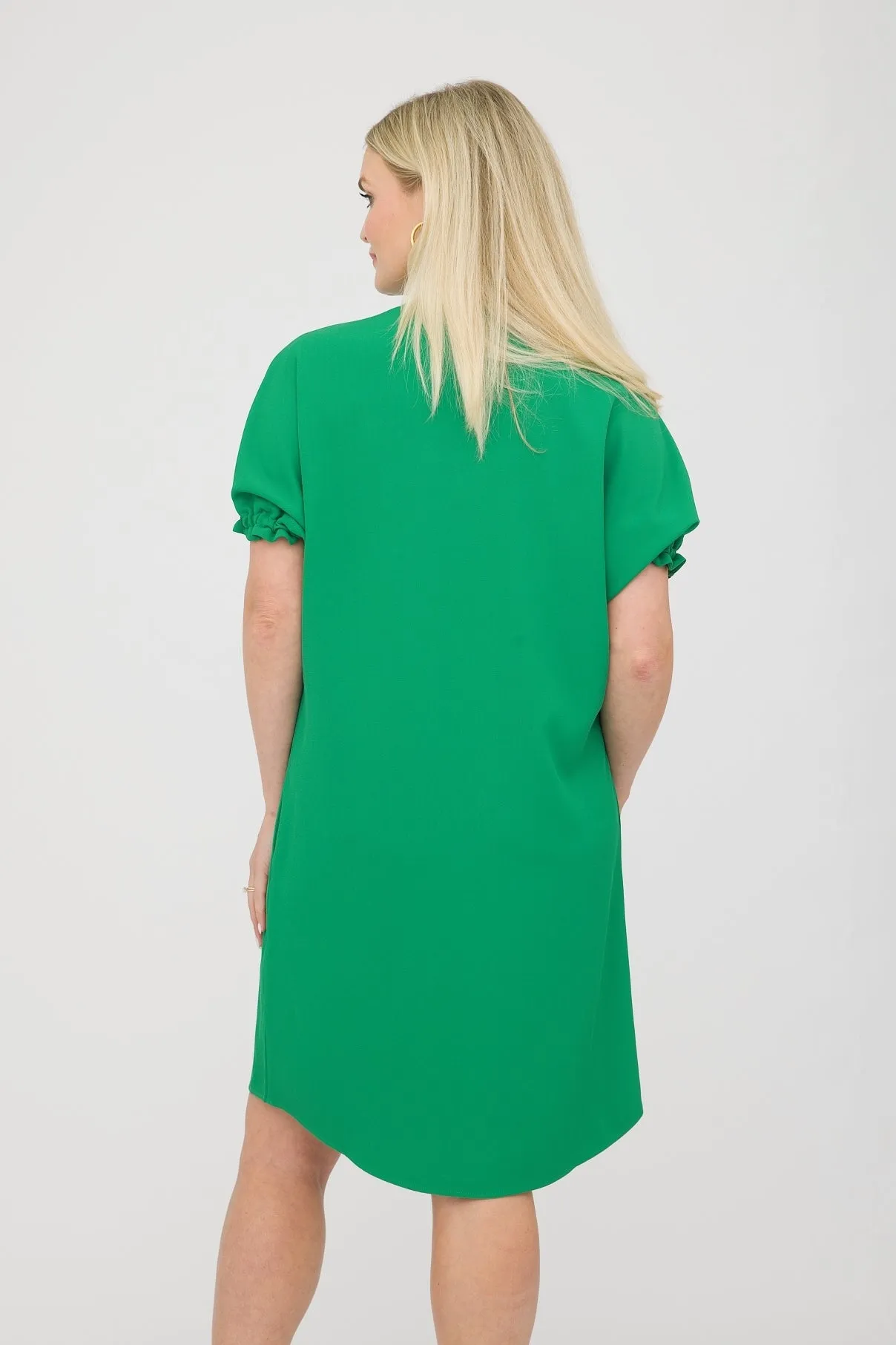 38" Short Elastic Sleeve Mandarin V Dress