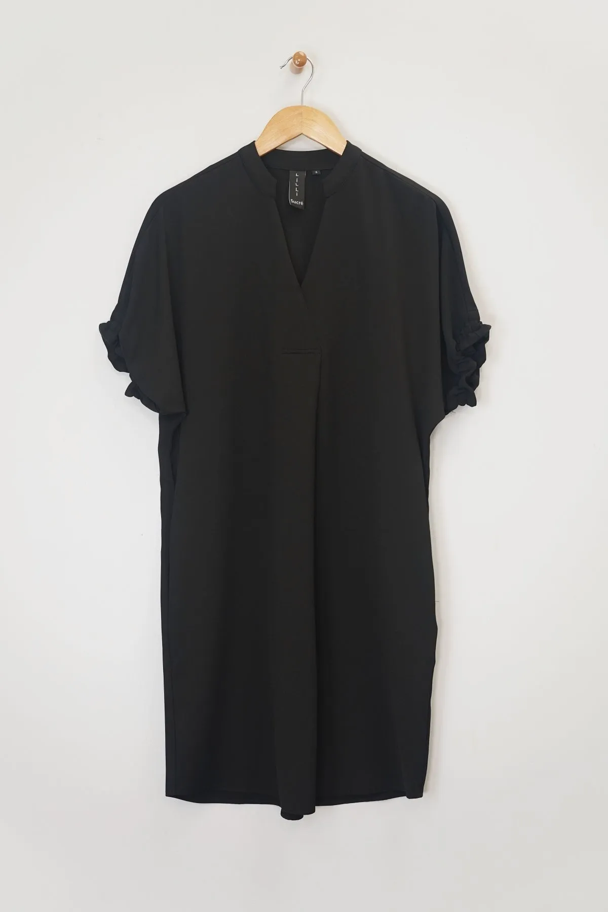 38" Short Elastic Sleeve Mandarin V Dress