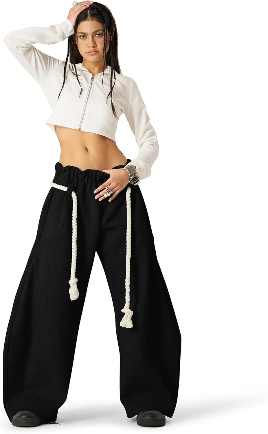 Aelfric Eden Super Baggy Barrel Sweatpants Wide Leg Pants for Women Men Casual Elastic Waist Unisex Lantern Trouser Pants