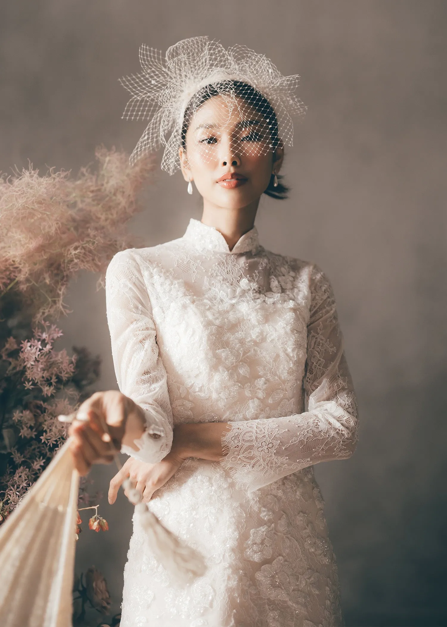 Amour Florette Long Sleeves Allover Lace Mini Qipao (RTW)
