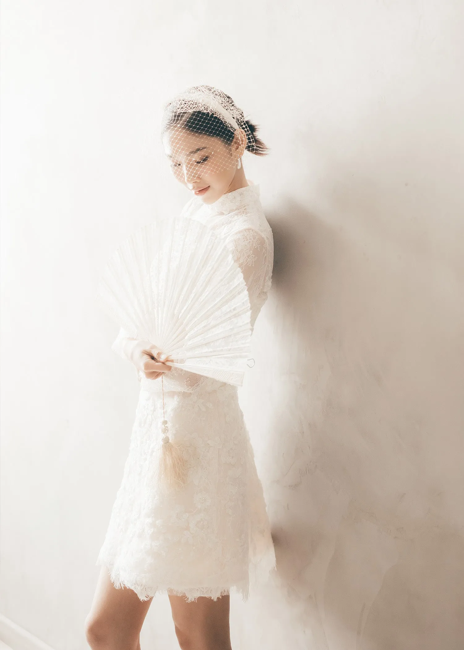 Amour Florette Long Sleeves Allover Lace Mini Qipao (RTW)