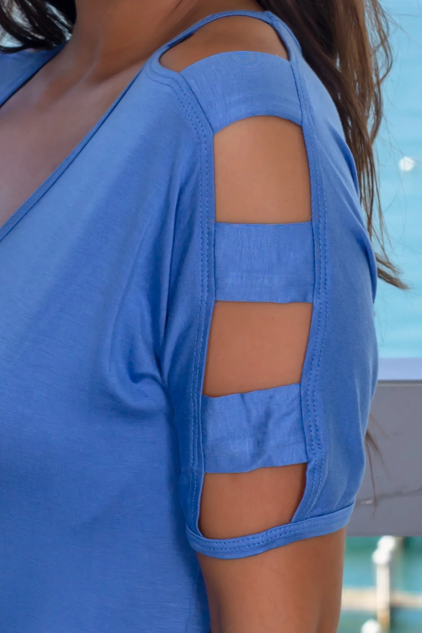 Baby Blue Top with Strap Detail Sleeves