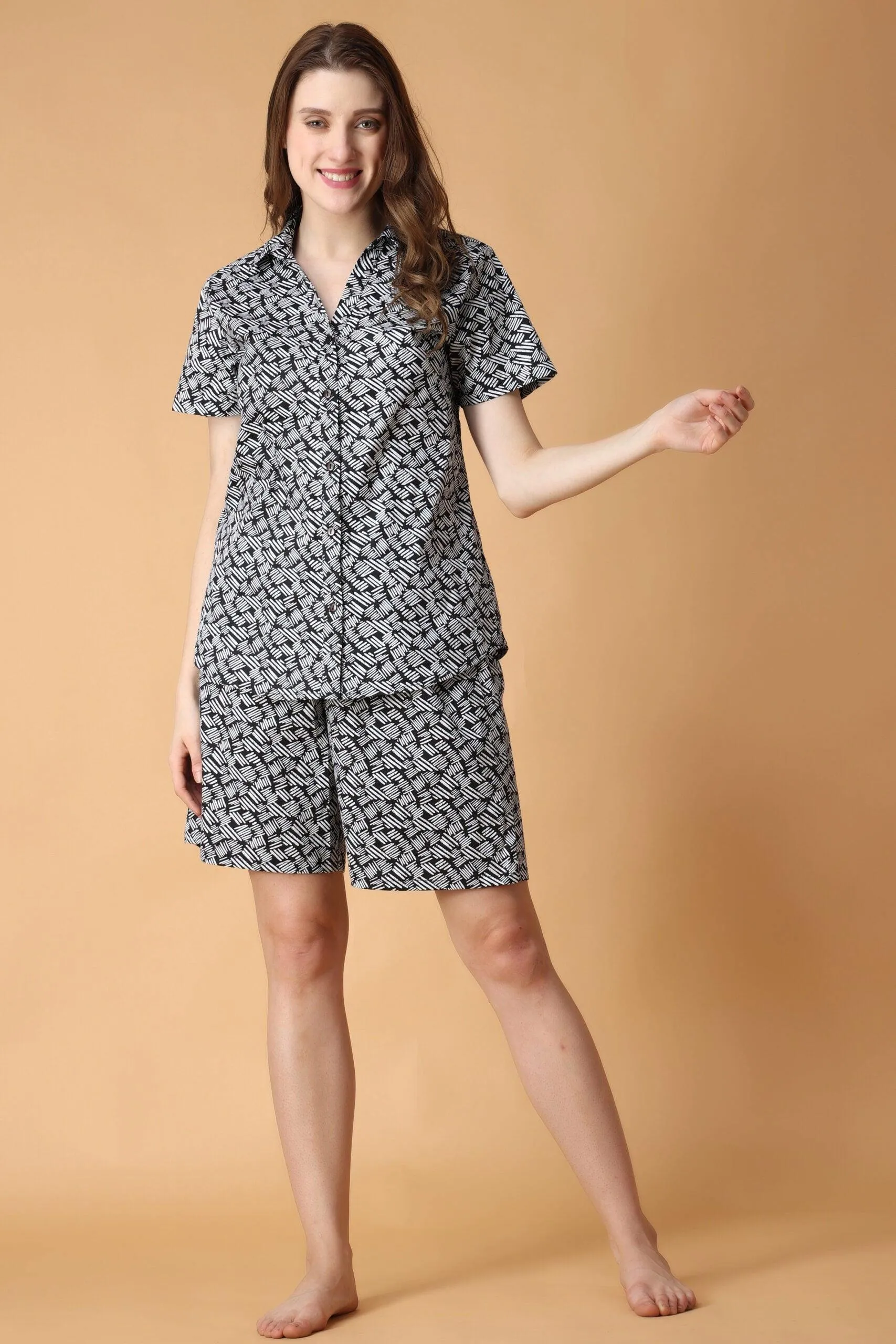 Black Dash Printed Night Suit Set