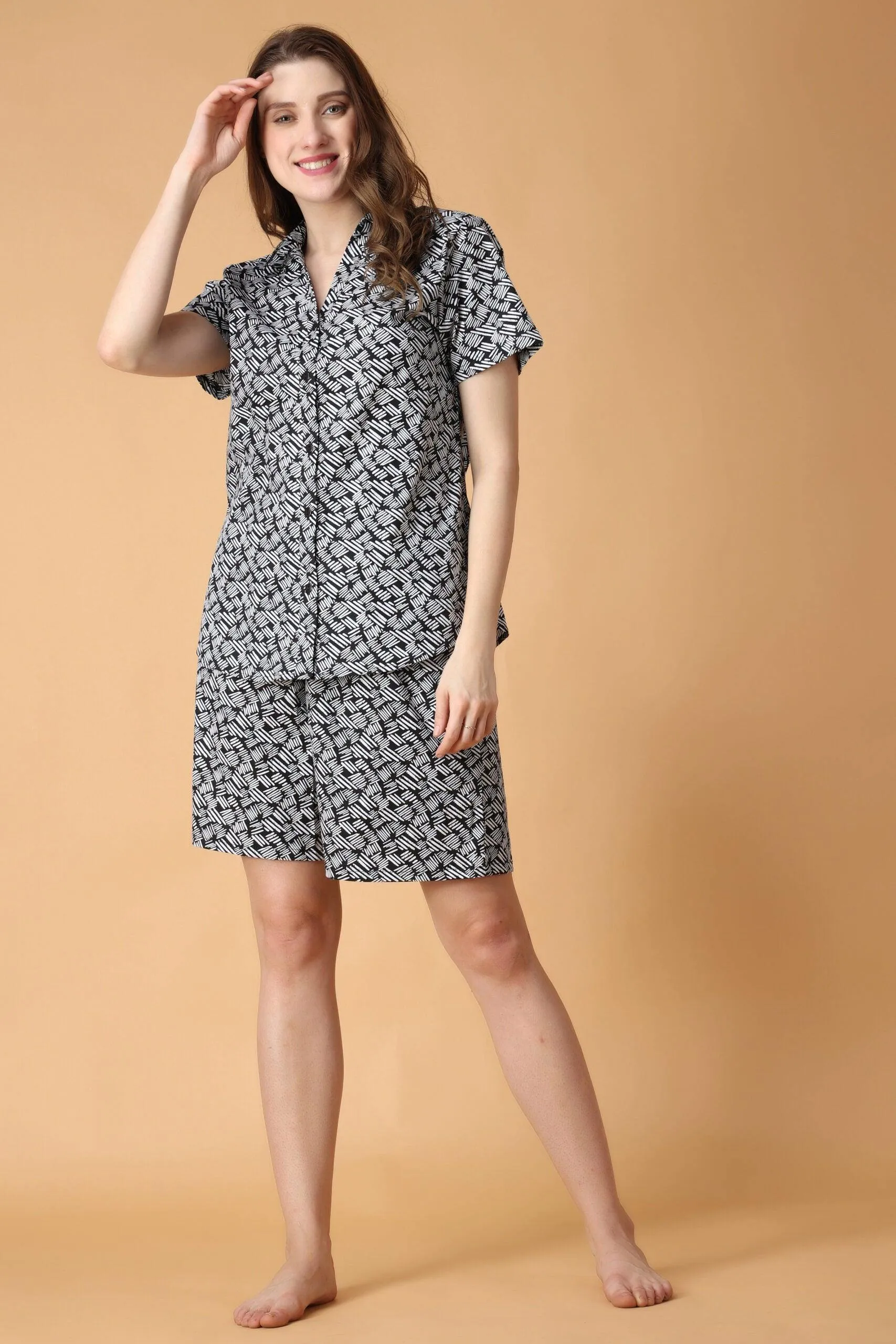 Black Dash Printed Night Suit Set