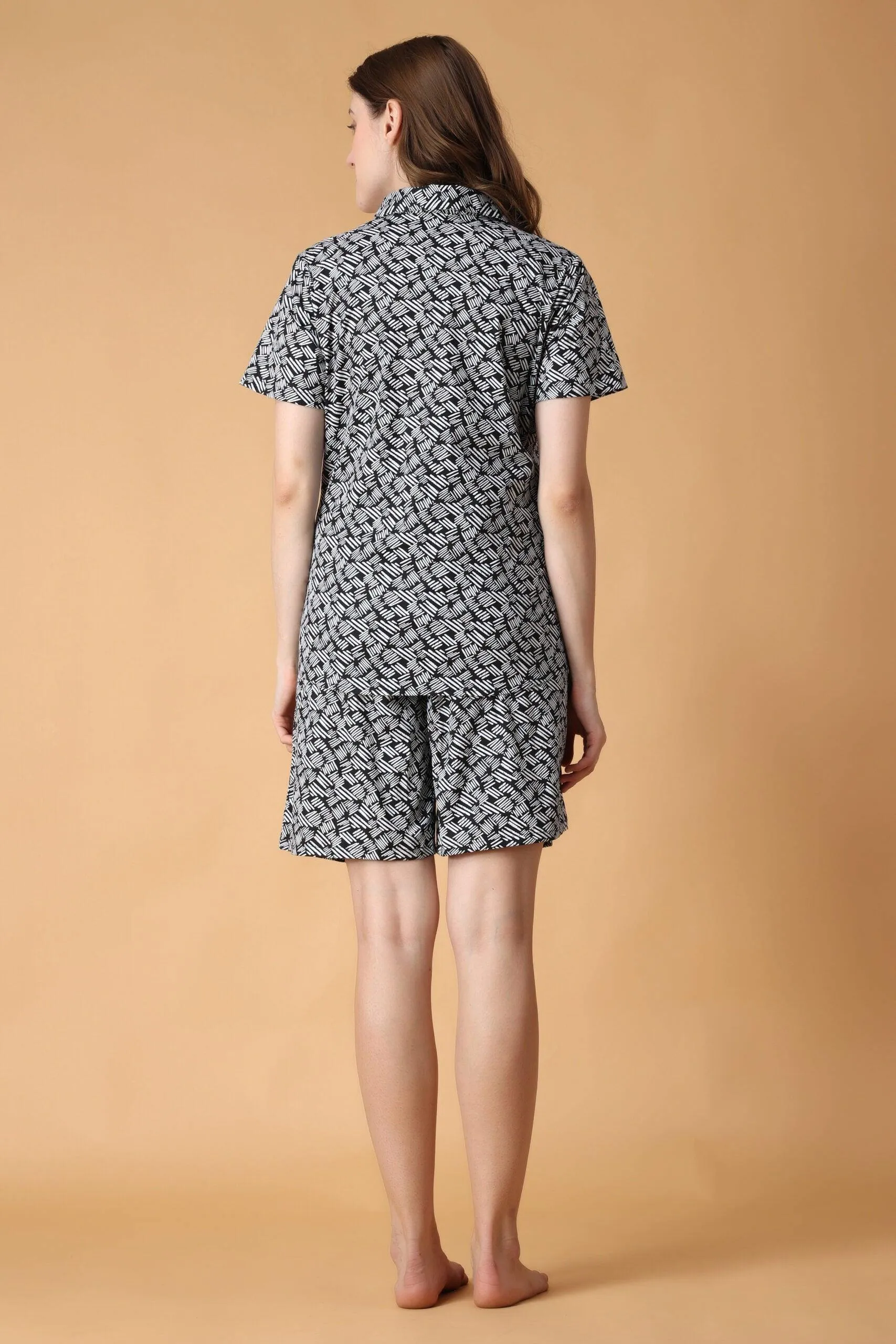 Black Dash Printed Night Suit Set