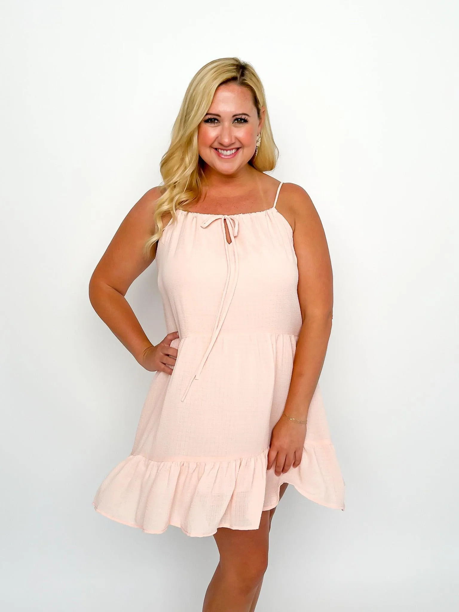 Blush Gauzy Ruffle Dress