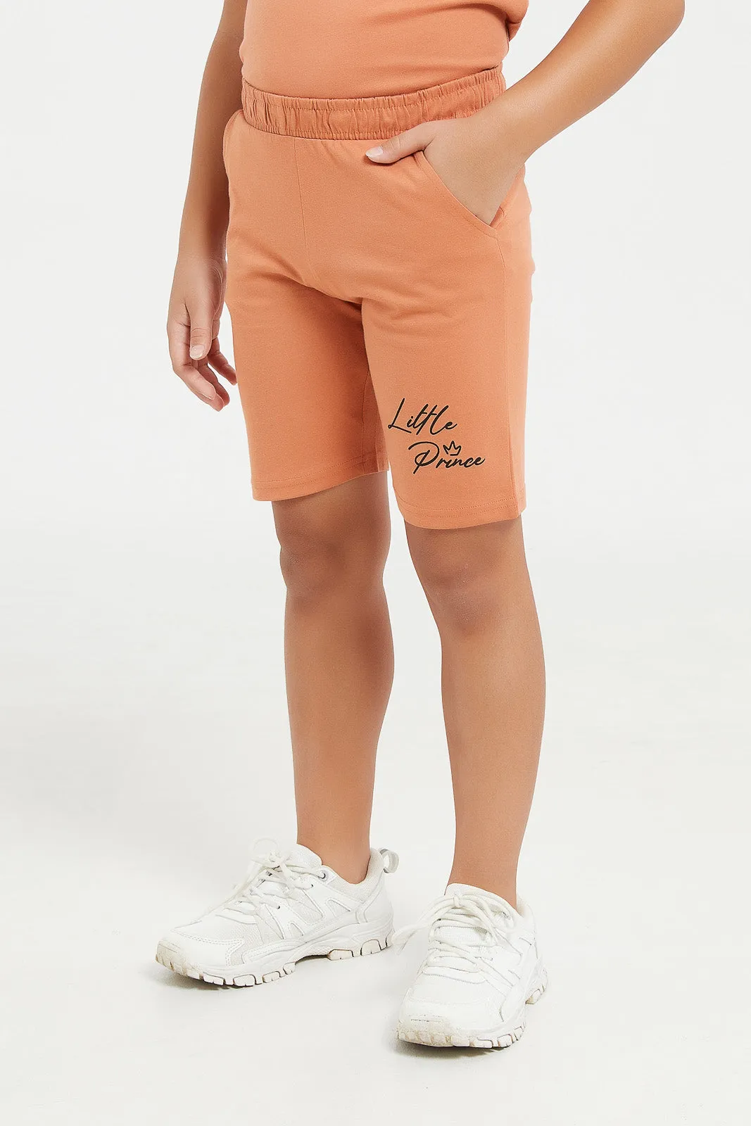 Boys Brown Print T-Shirt And Shorts Set (2 Piece)