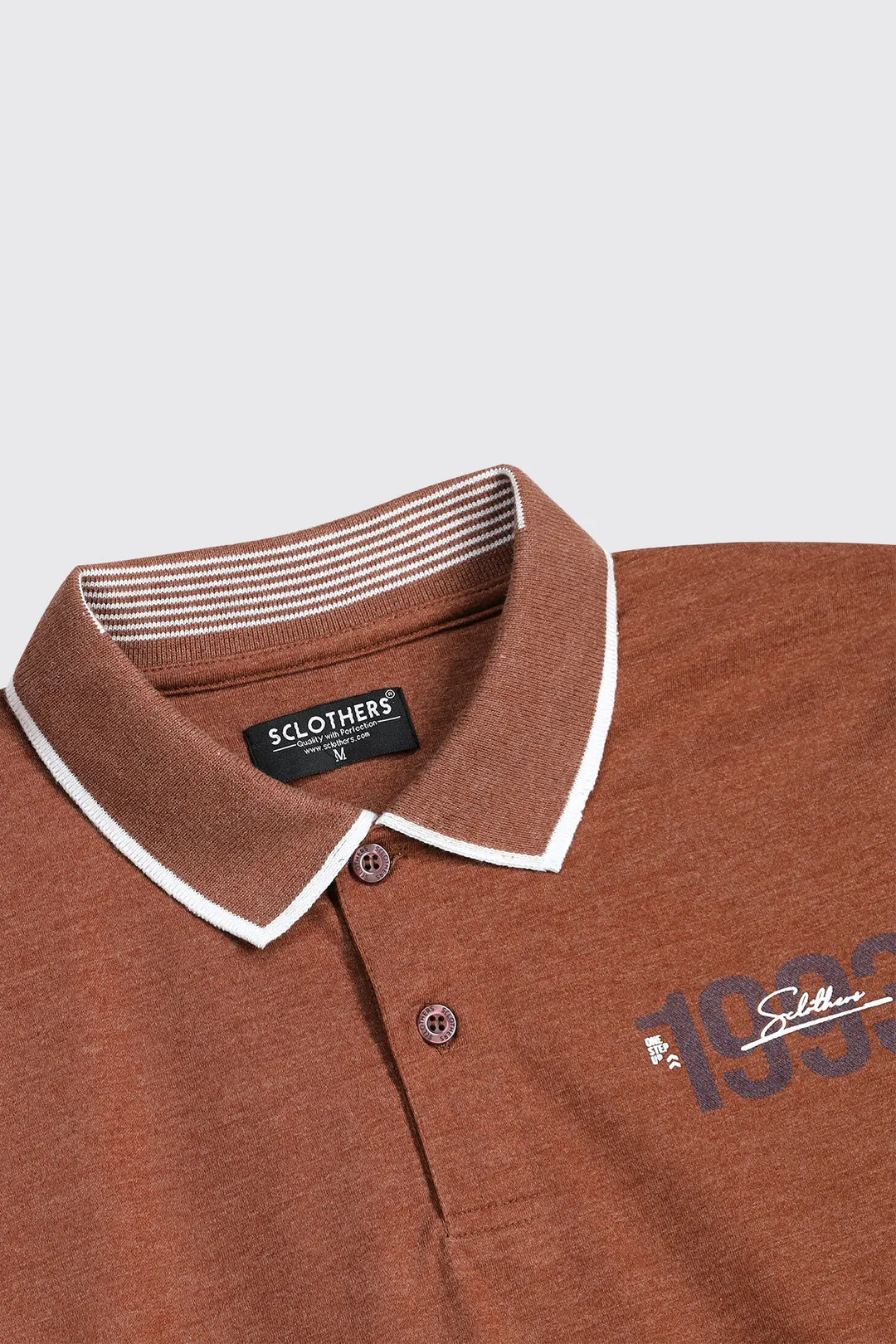 Brown Melange & Blue Tipped Collar Polo Shirt (Plus Size) - A23 - MP0182P