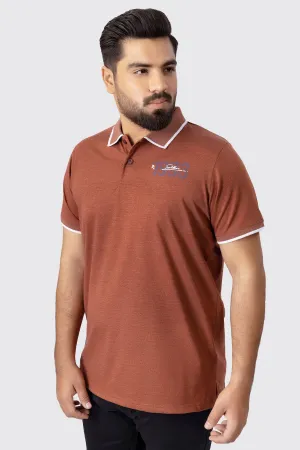 Brown Melange & Blue Tipped Collar Polo Shirt (Plus Size) - A23 - MP0182P