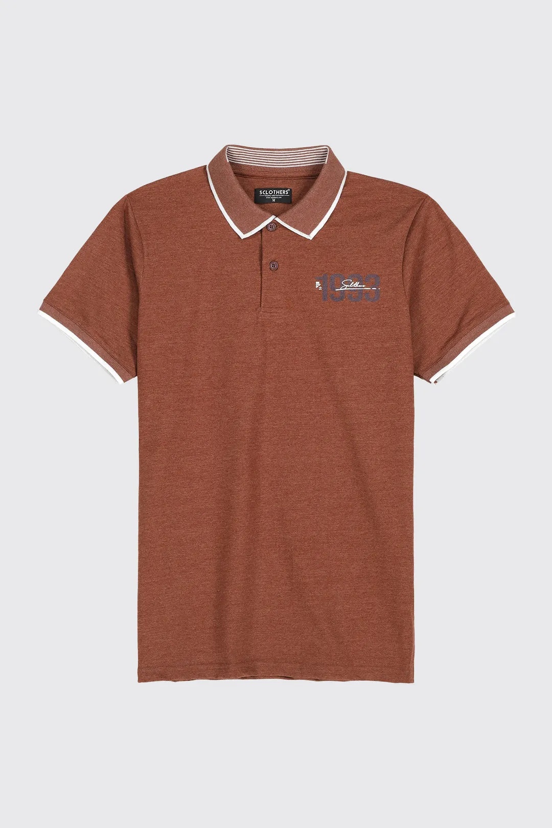 Brown Melange & Blue Tipped Collar Polo Shirt (Plus Size) - A23 - MP0182P