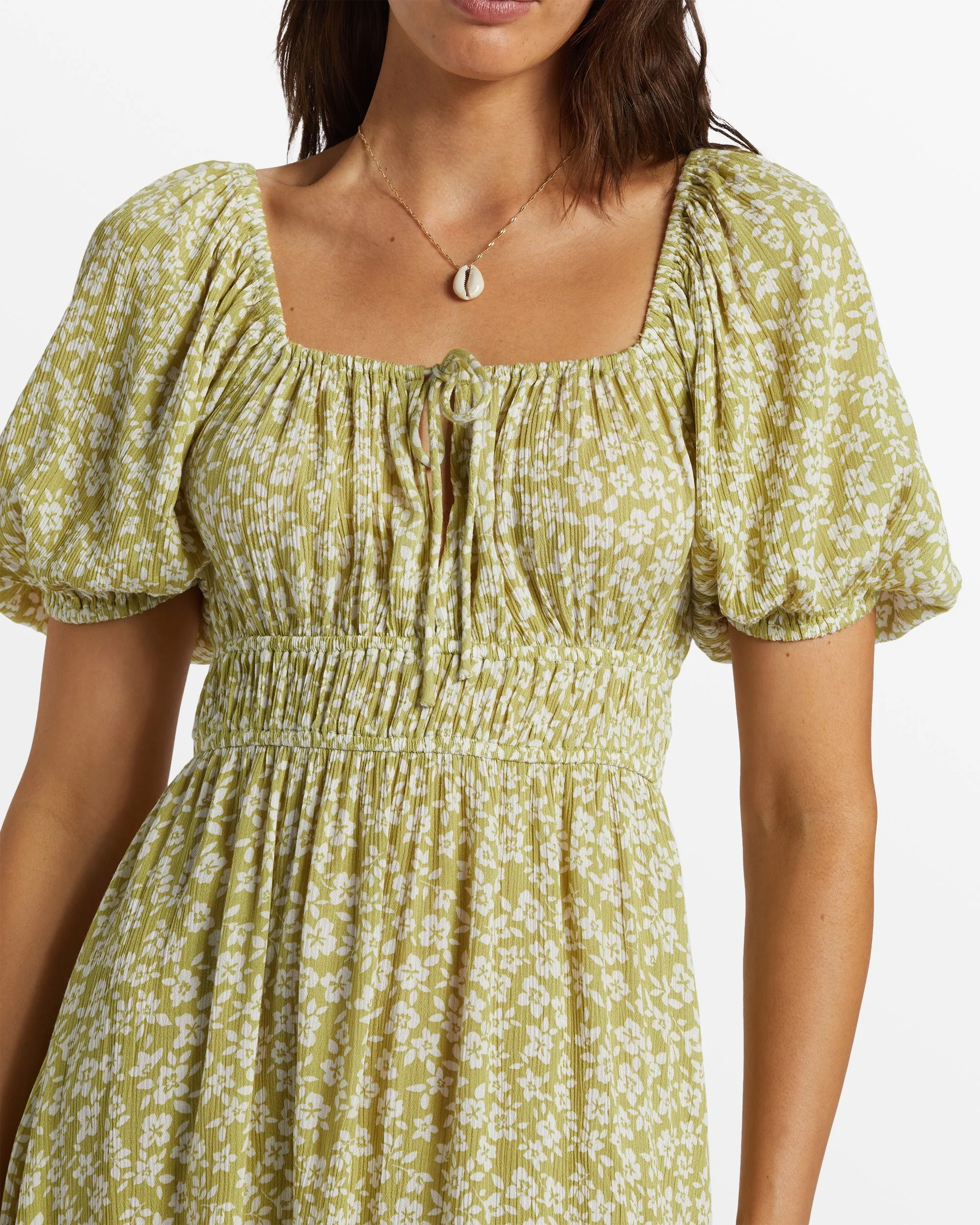 Cabana Puff Sleeve Mini Dress - Moss Joy