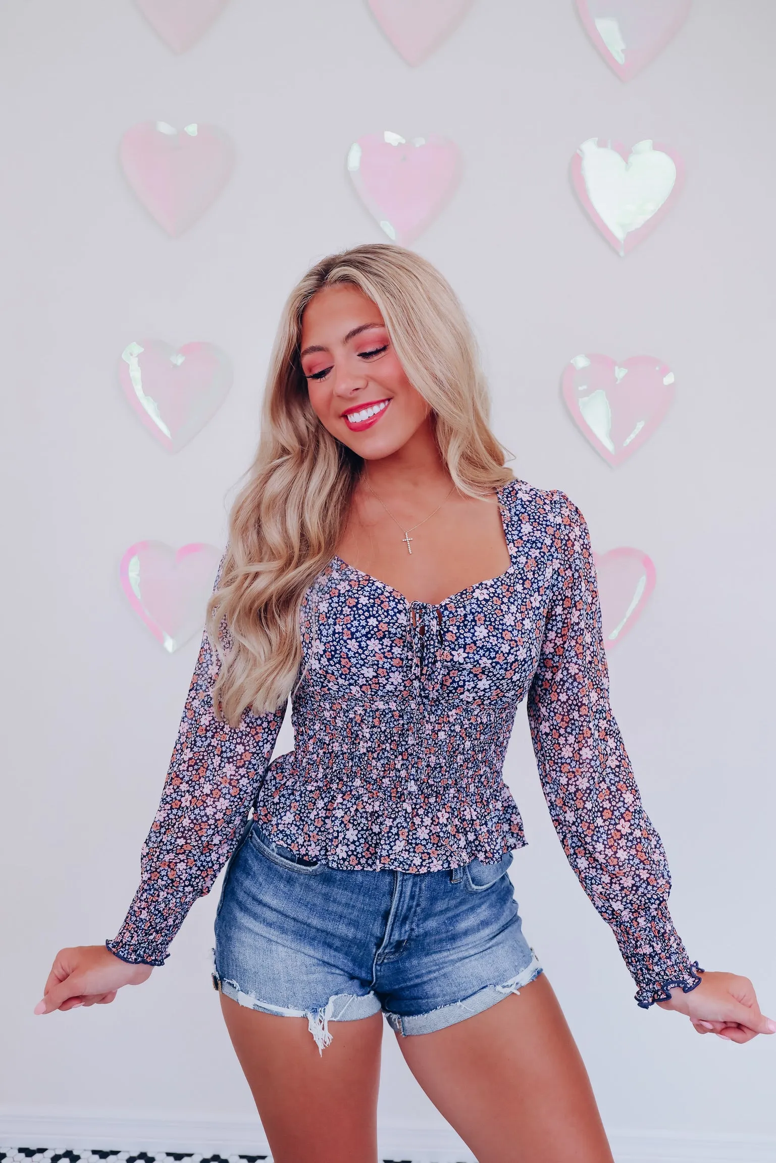 Casual Sophistication Floral Smocked Top - Navy