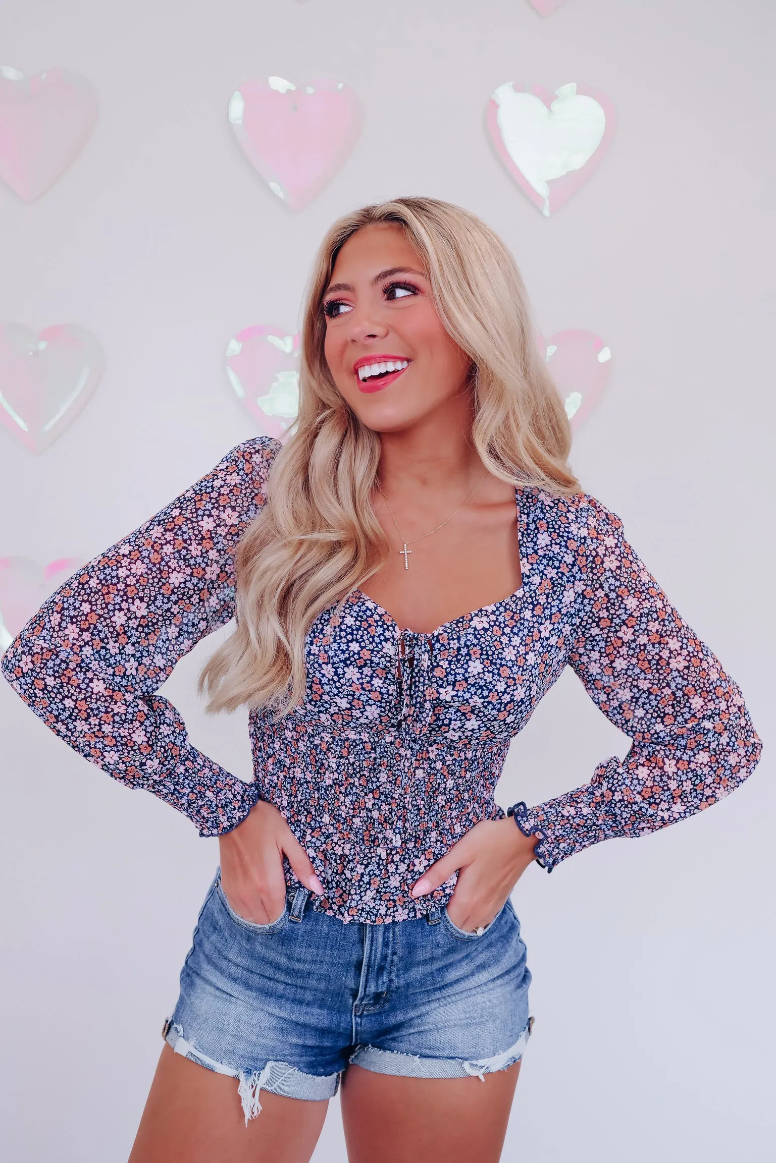 Casual Sophistication Floral Smocked Top - Navy