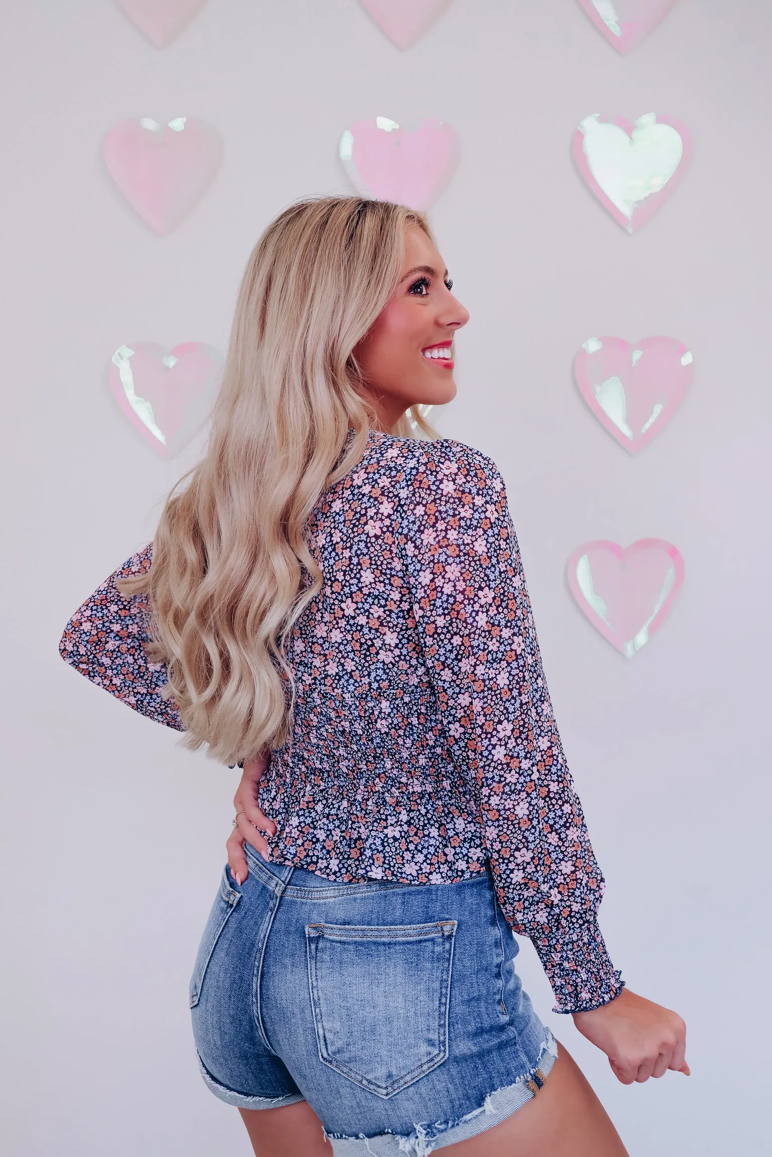 Casual Sophistication Floral Smocked Top - Navy