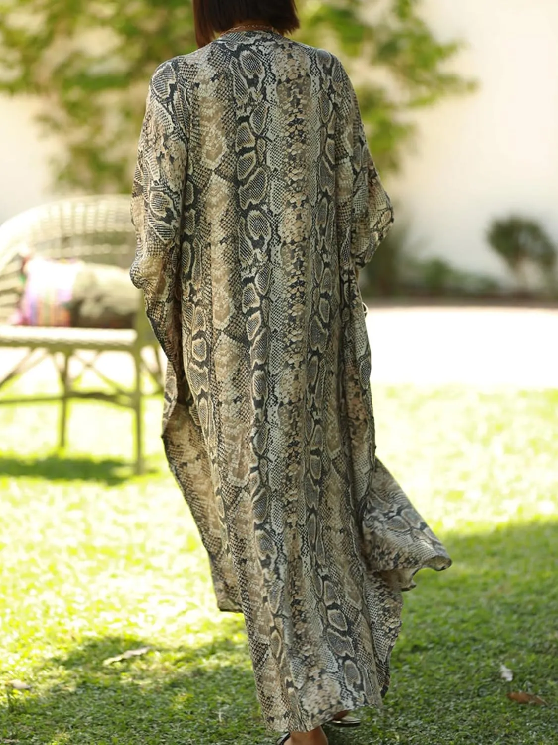 Chunoy Womens Button Down V Neck Kimono Sleeve Long Kaftan Beachwear Cover Up Maxi Dress