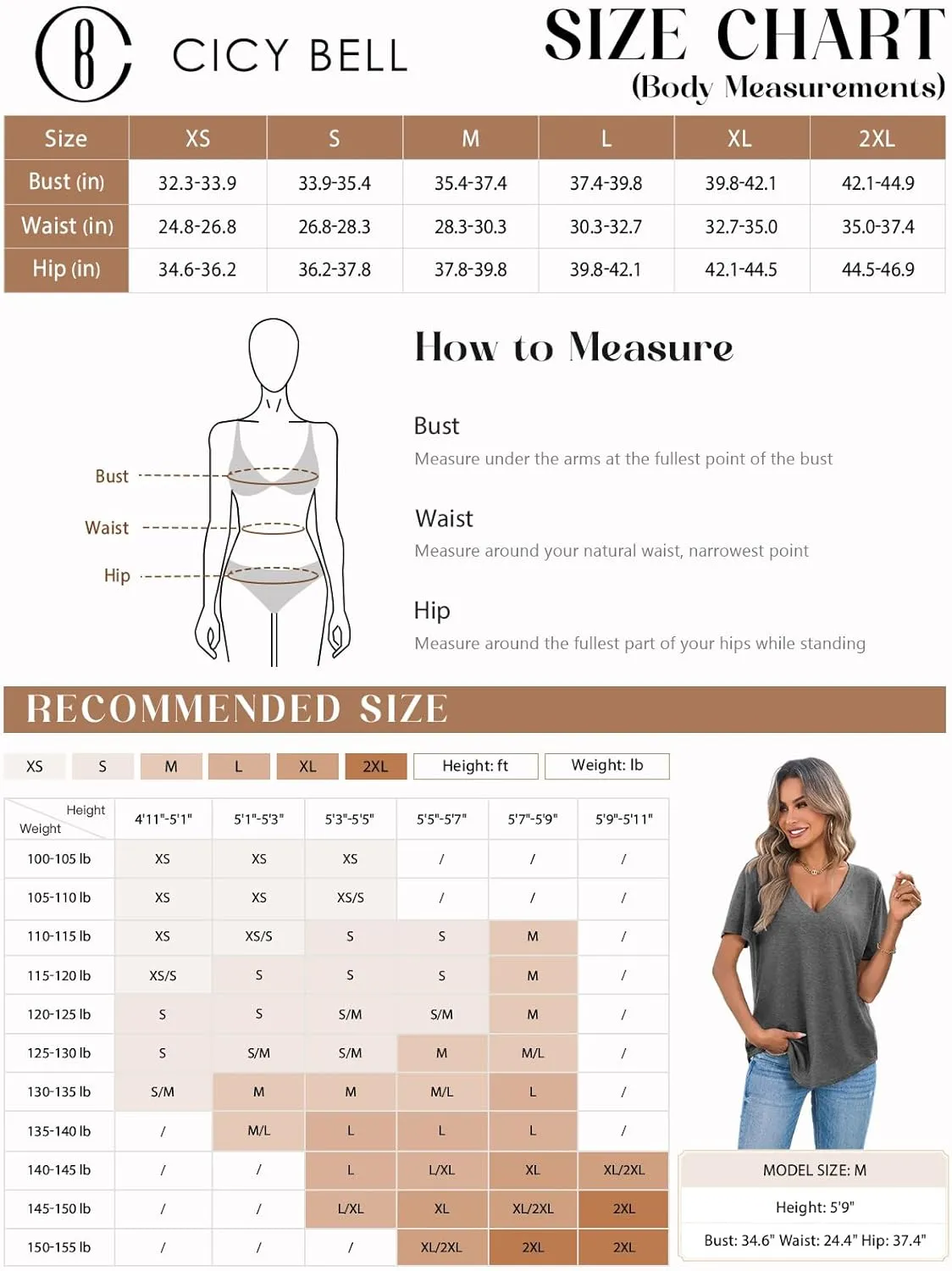 Cicy Bell Womens V Neck T Shirts Summer Short Sleeve Curved Hem Tops Casual Loose Fit Tunic Basic Tee Shirts