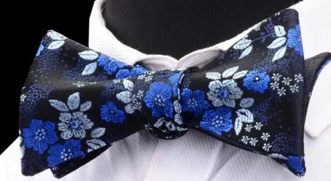 Classy Men Blue Floral Silk Self-Tie Bow Tie