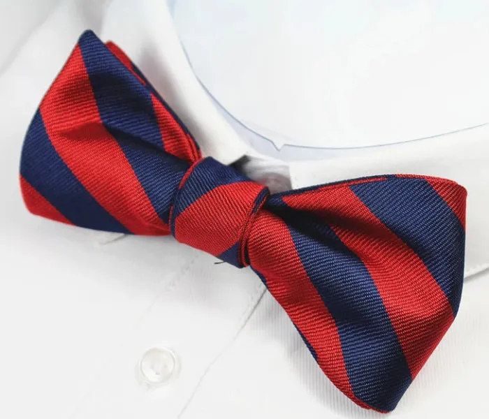 Classy Men Red Blue Striped Silk Self-Tie Bow Tie