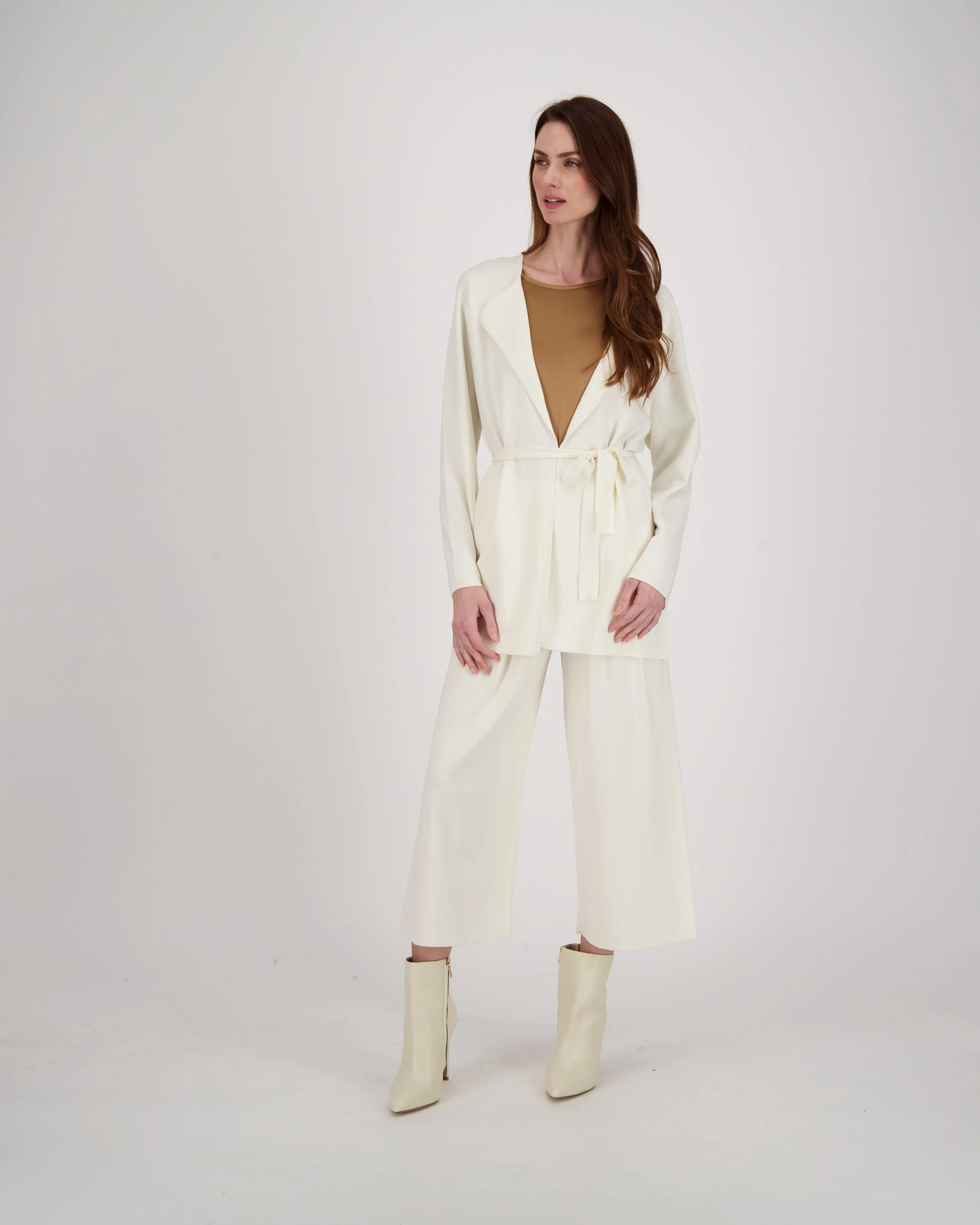 Collared Belted Relaxed Fit Knit Cardigan