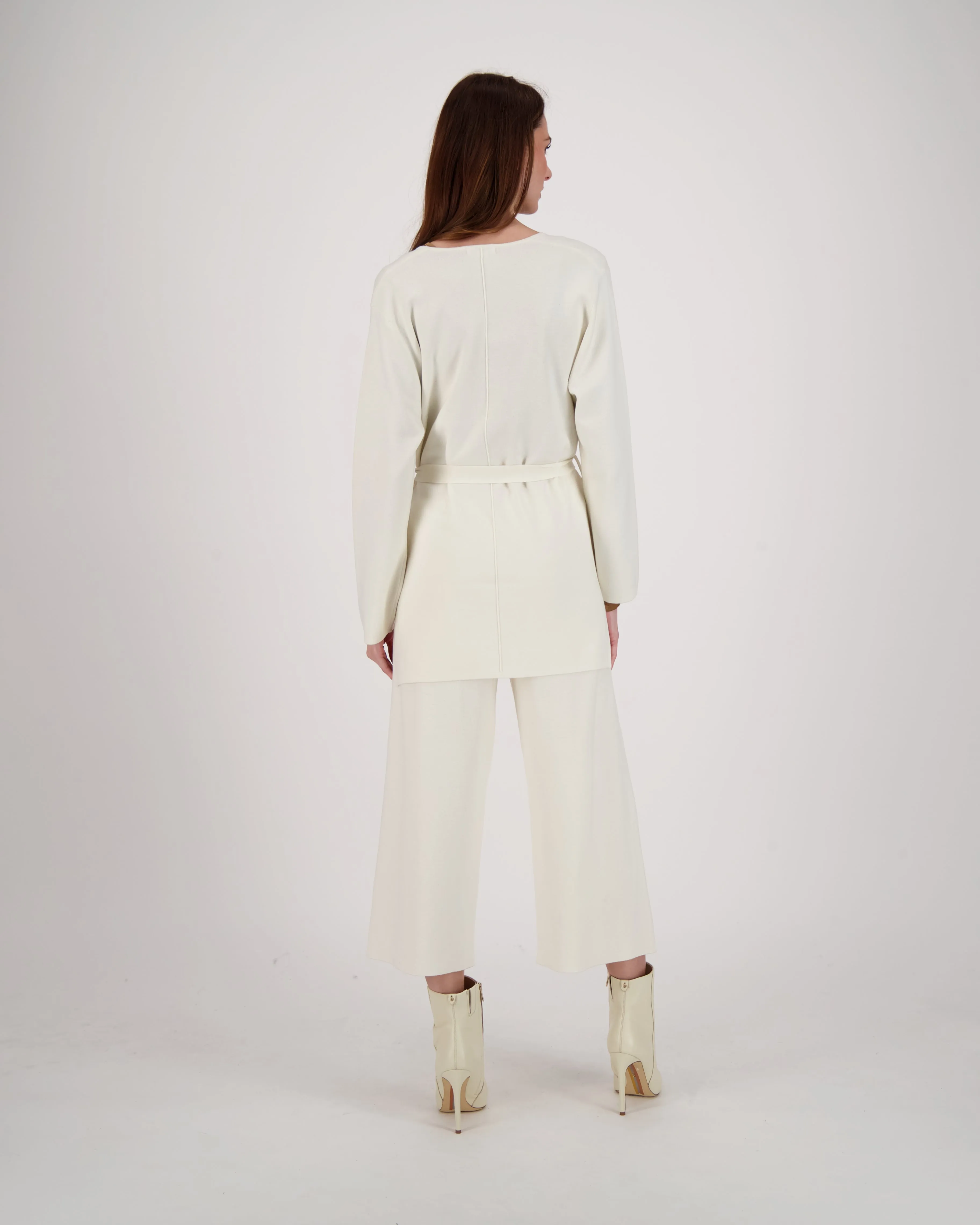 Collared Belted Relaxed Fit Knit Cardigan
