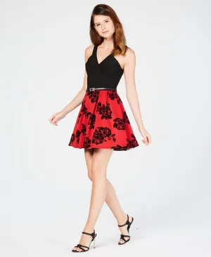 Crystal Doll Women's Velvet Trim V Neck Party Dress Black Size 11