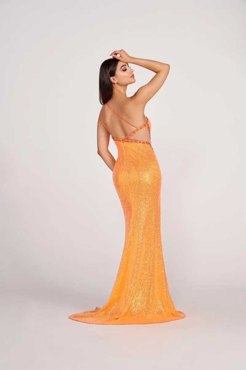 Ellie Wilde 34022 Orange Sequin One Shoulder Dress - Size 2