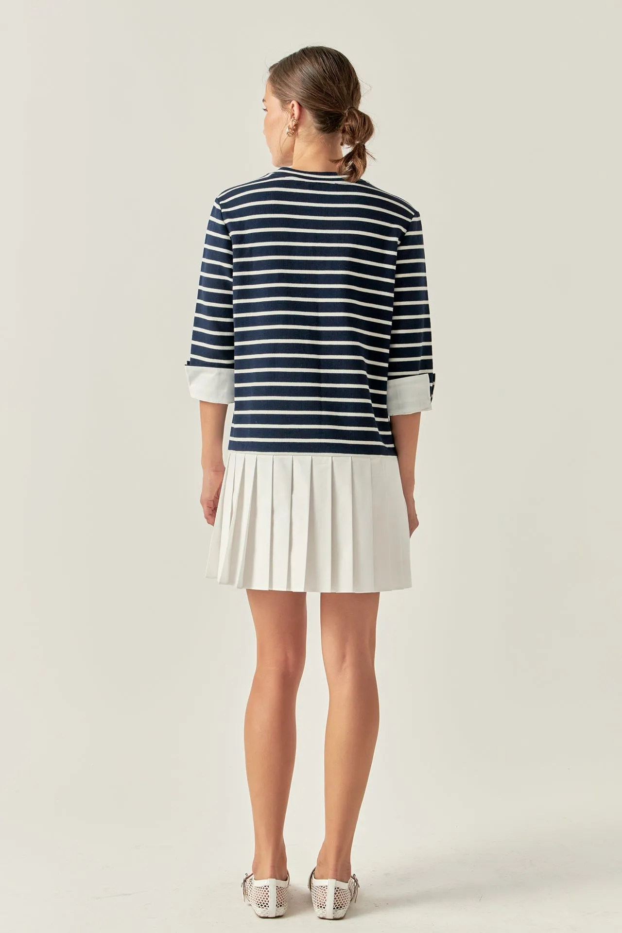 English Factory - Mix Media Stripe Pleated Mini Dress