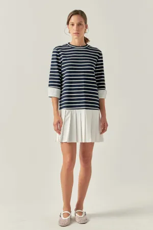 English Factory - Mix Media Stripe Pleated Mini Dress