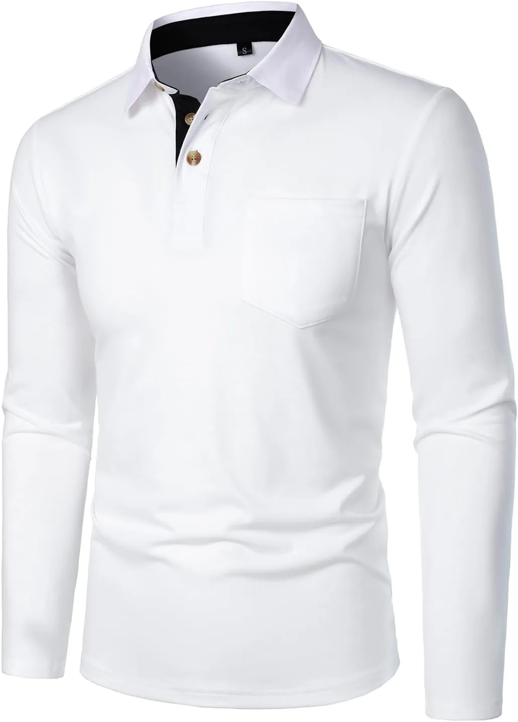 FANARCHER Men's Casual Polo Shirts Classic Long Sleeve Shirt Solid Color Button T-Shirts Cotton Tees Golf Stylish Tops