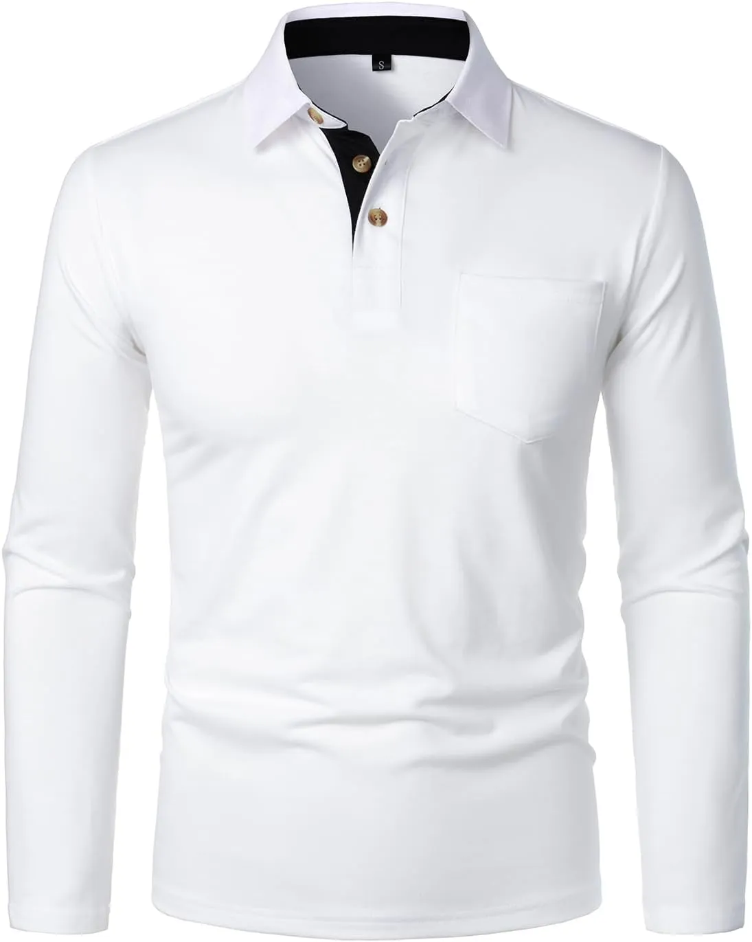 FANARCHER Men's Casual Polo Shirts Classic Long Sleeve Shirt Solid Color Button T-Shirts Cotton Tees Golf Stylish Tops