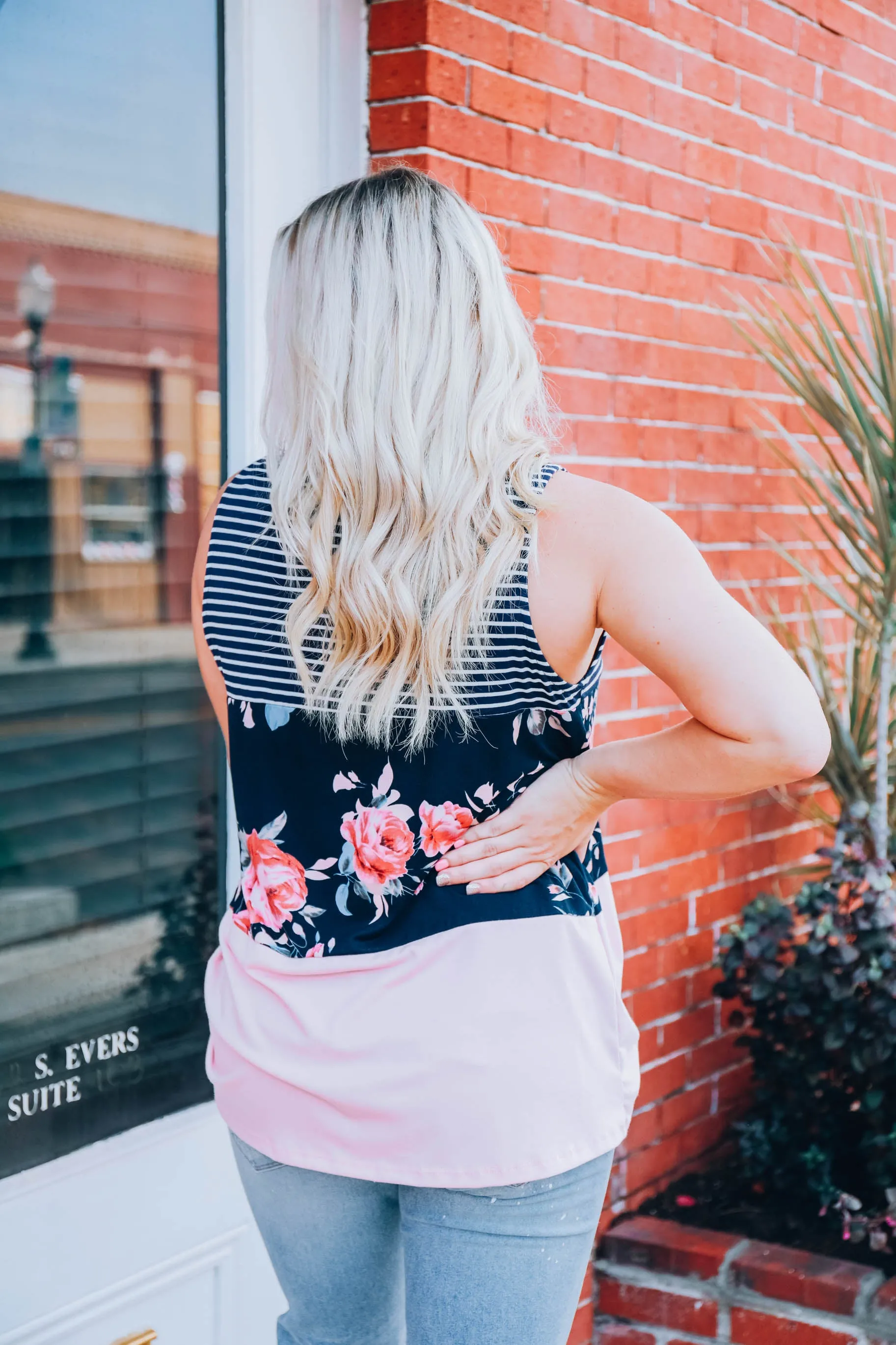 Floral Stripe Color Block Tank