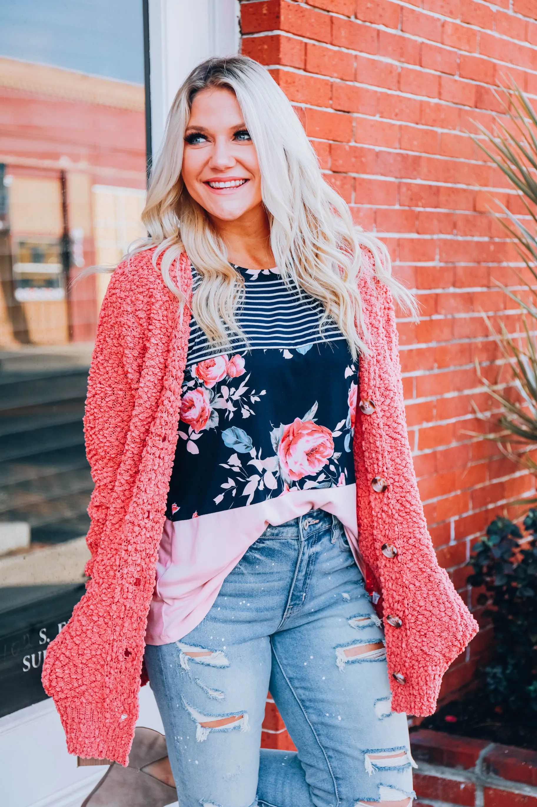 Floral Stripe Color Block Tank