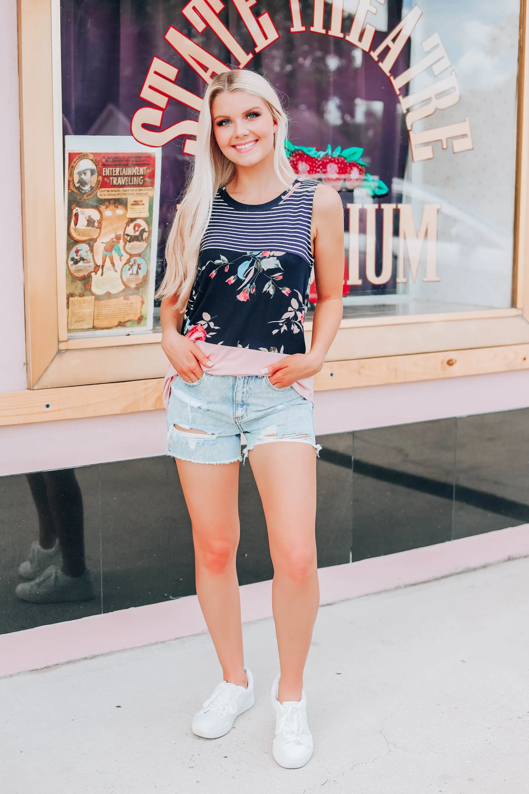 Floral Stripe Color Block Tank