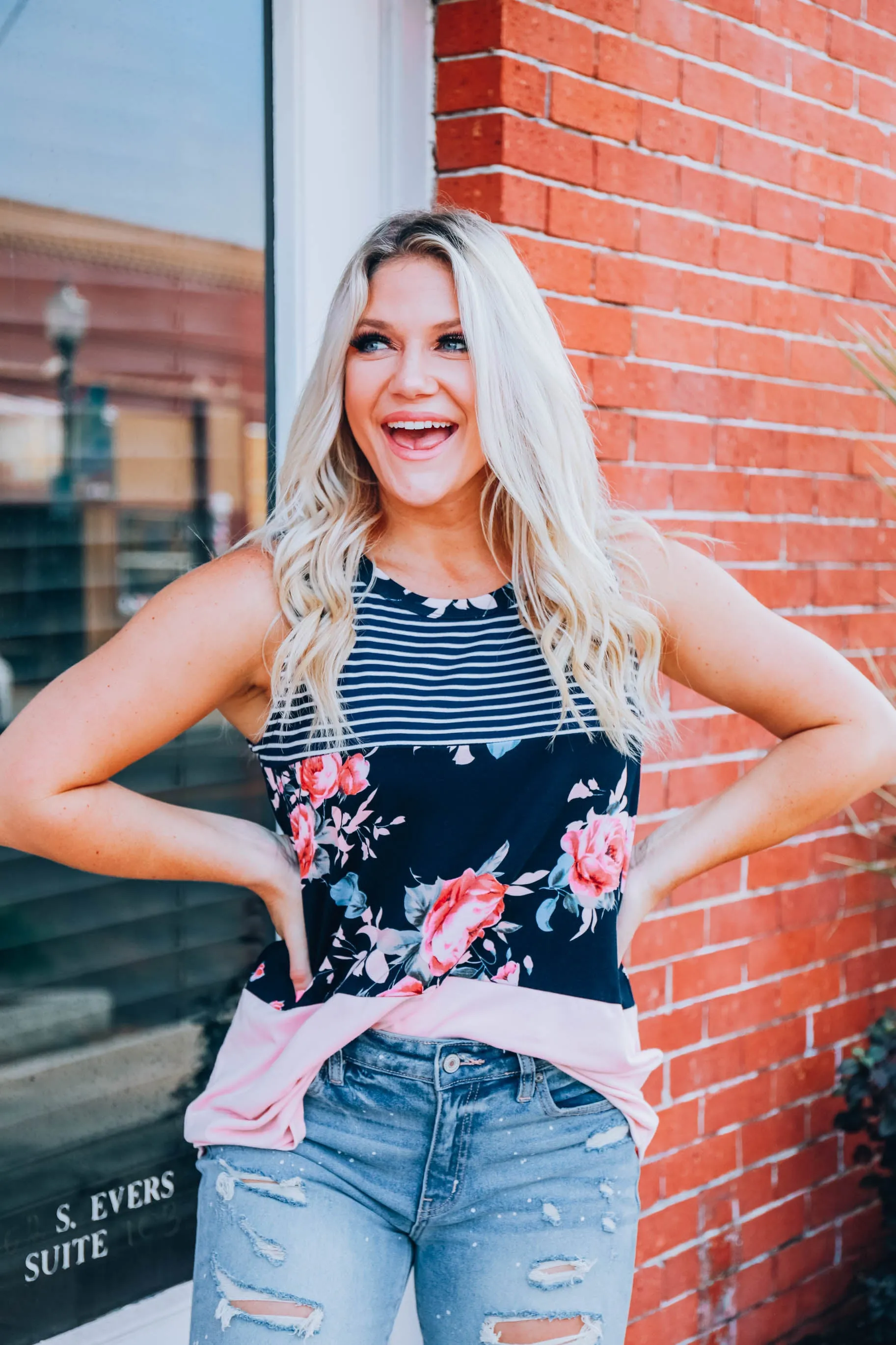 Floral Stripe Color Block Tank