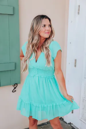 For-Get-Me-Not Chiffon Dress - Turquoise