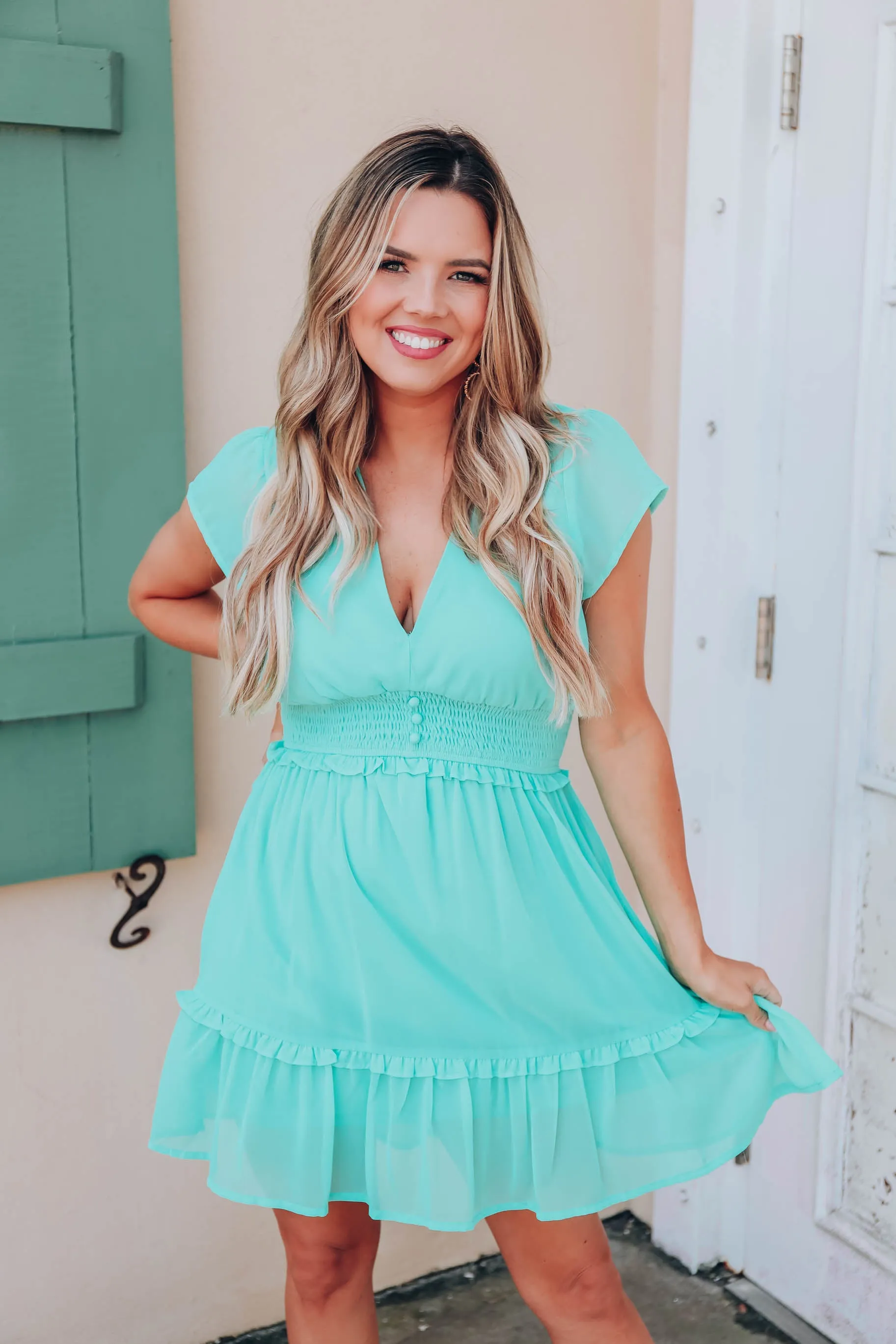 For-Get-Me-Not Chiffon Dress - Turquoise