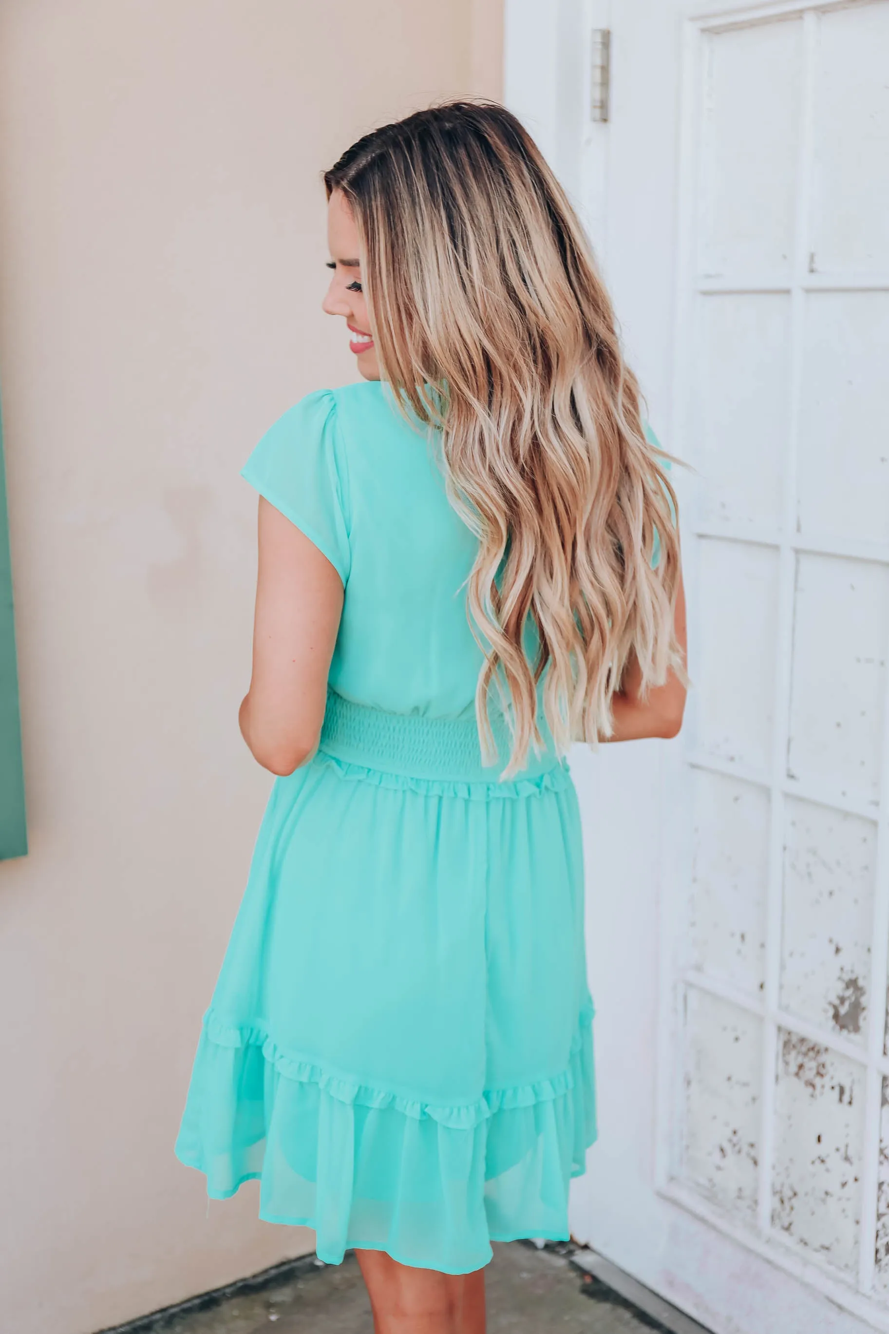 For-Get-Me-Not Chiffon Dress - Turquoise
