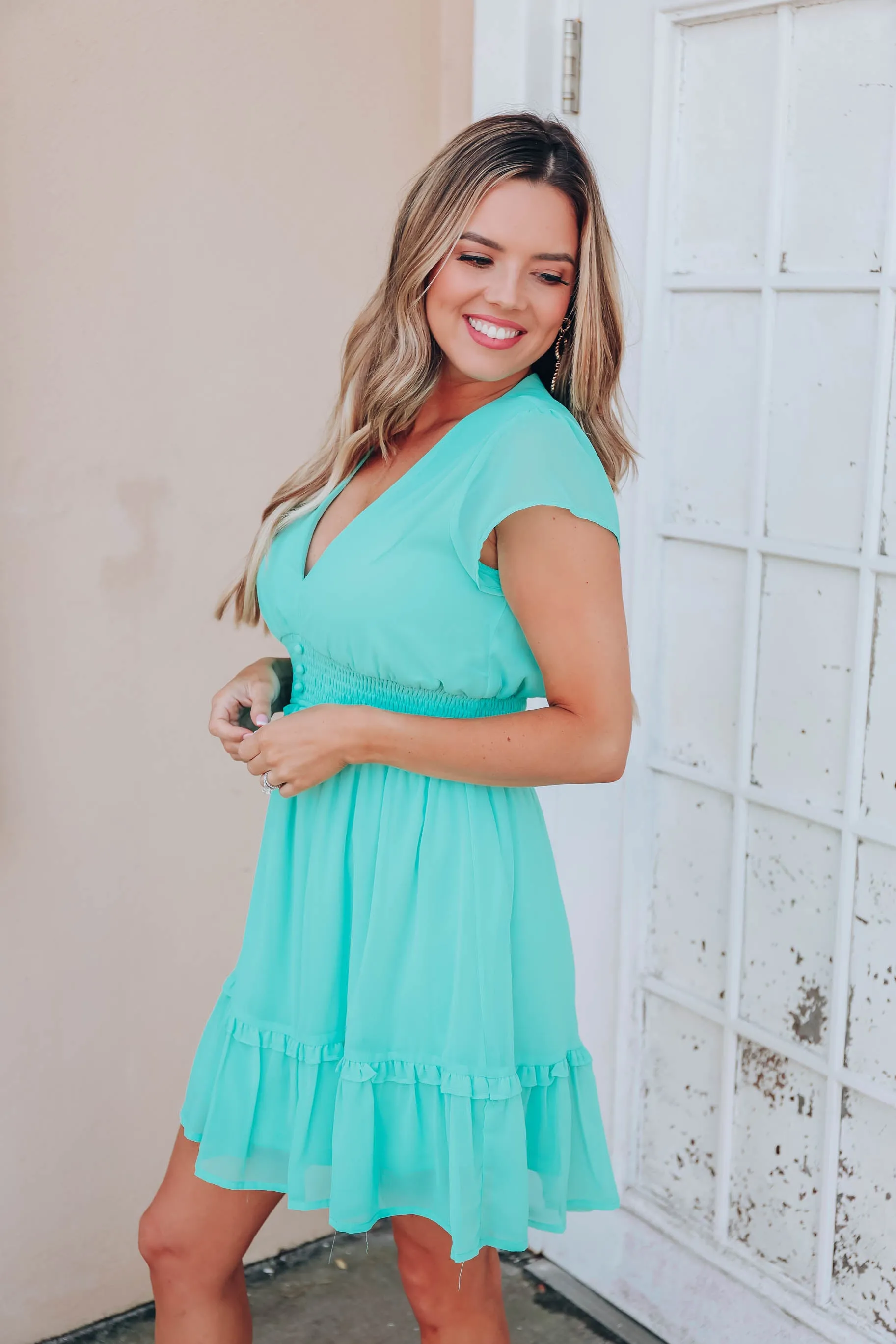 For-Get-Me-Not Chiffon Dress - Turquoise