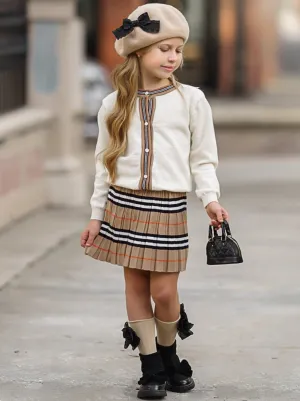 Girls A Beautiful Classic Cardigan and Pleated Skirt Set