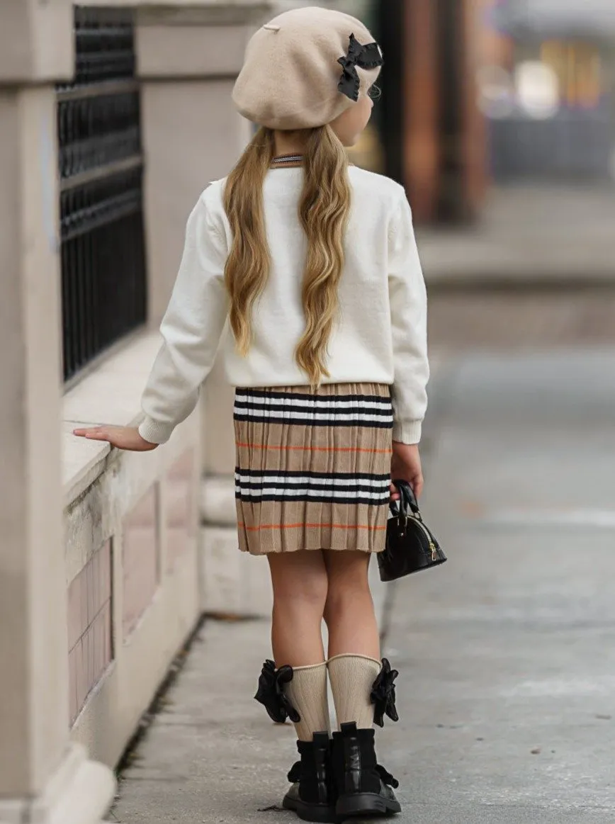 Girls A Beautiful Classic Cardigan and Pleated Skirt Set
