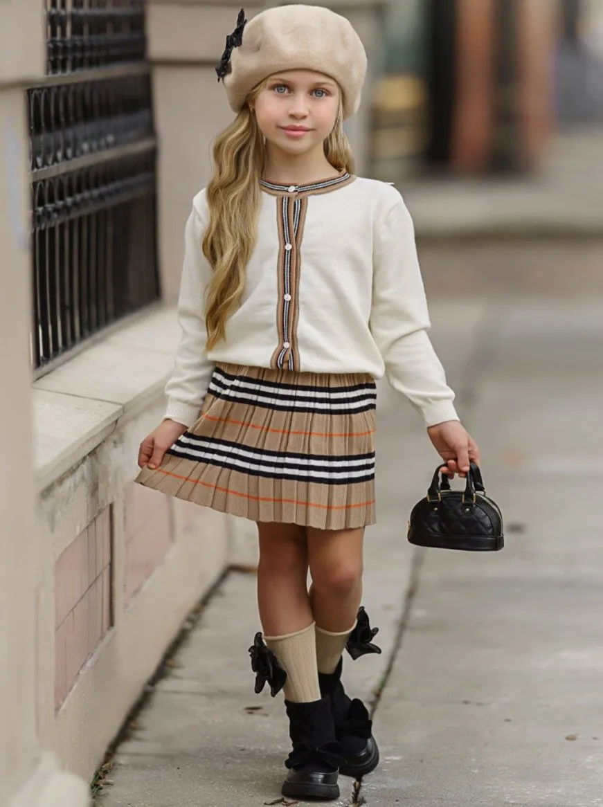 Girls A Beautiful Classic Cardigan and Pleated Skirt Set