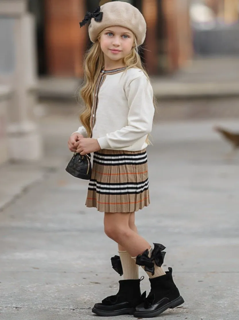 Girls A Beautiful Classic Cardigan and Pleated Skirt Set