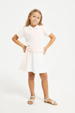 Girls Pink And White Blouse And Skirt Set (2 Piece)