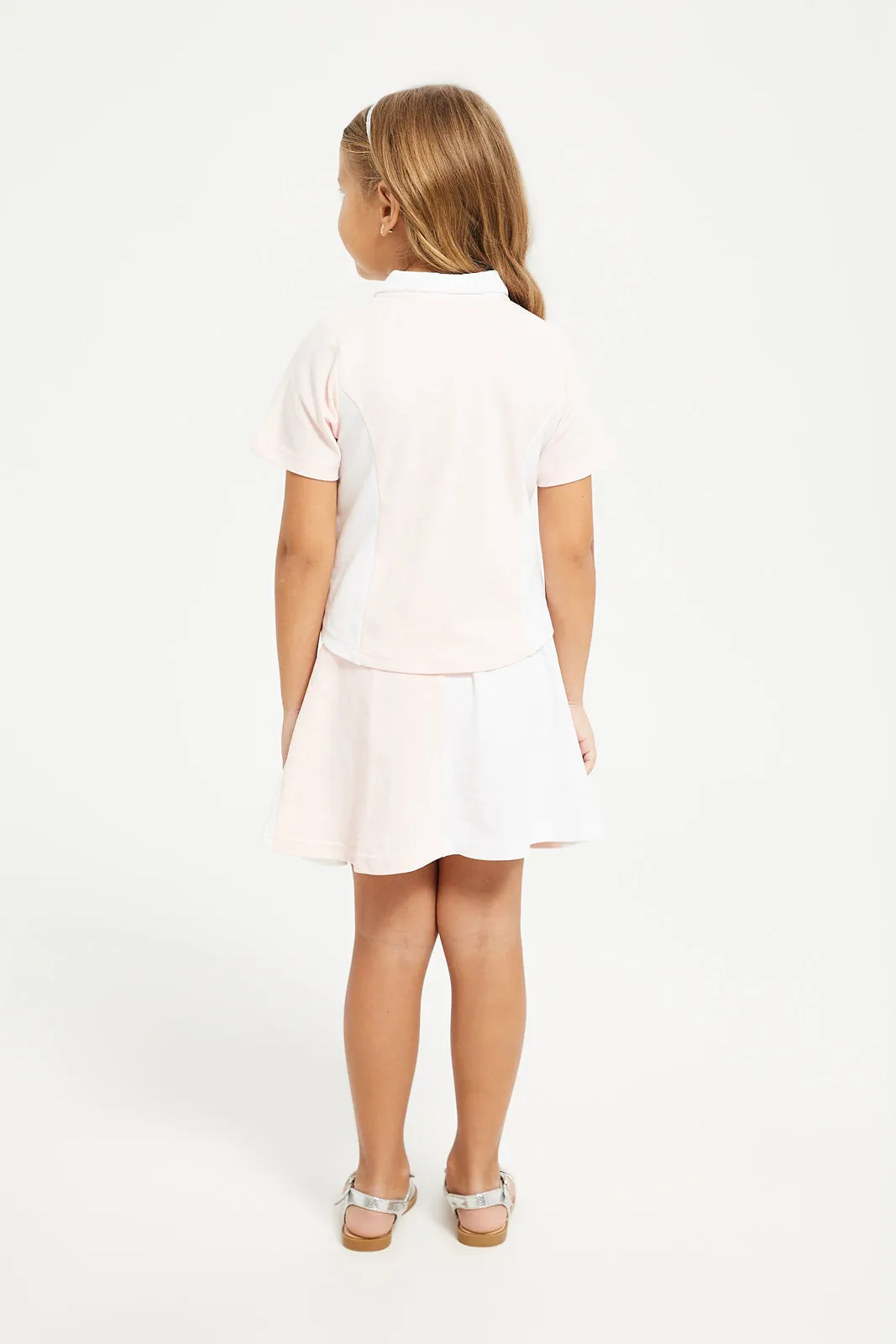 Girls Pink And White Blouse And Skirt Set (2 Piece)
