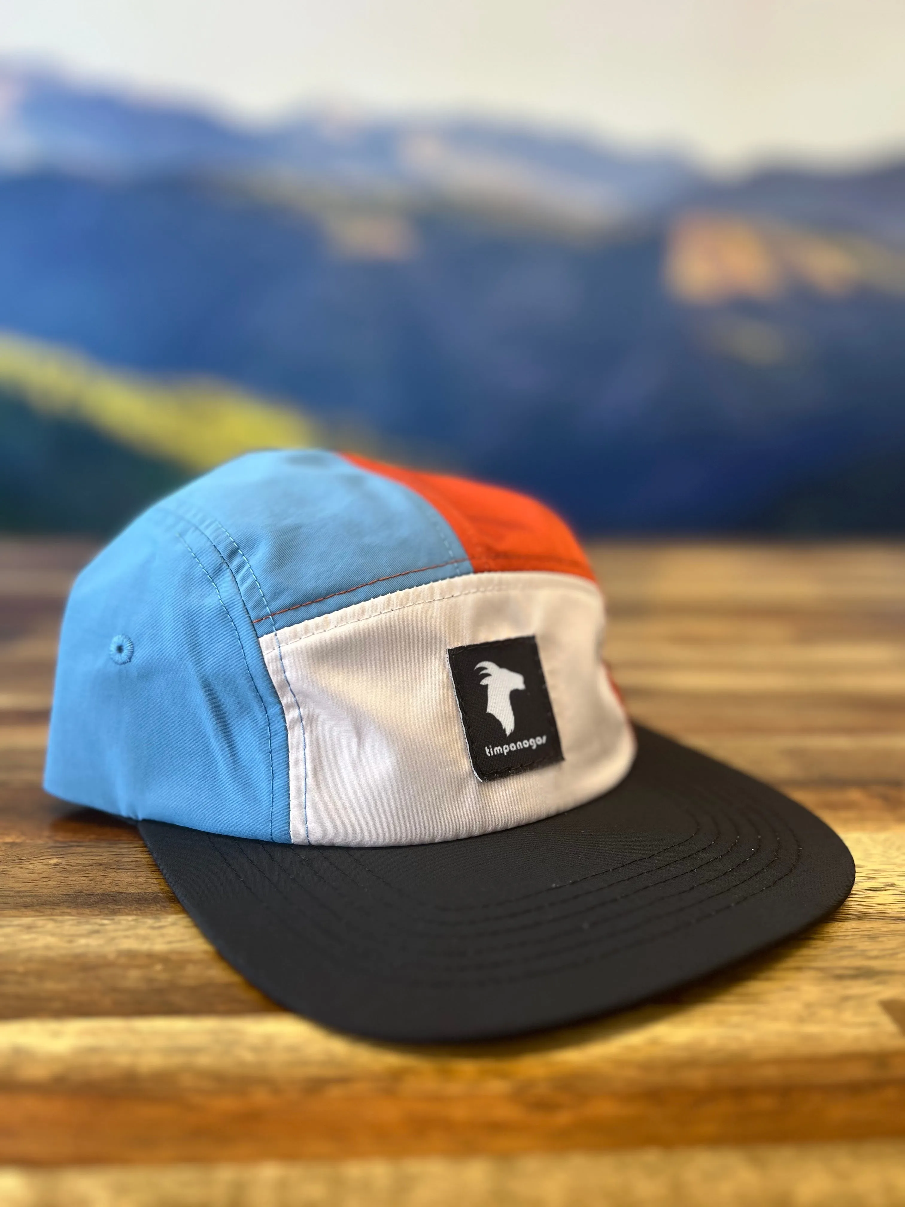 GOAT (Timpanogos) -  5-panel Nylon Camp Hat (Red/Blue/Tan)