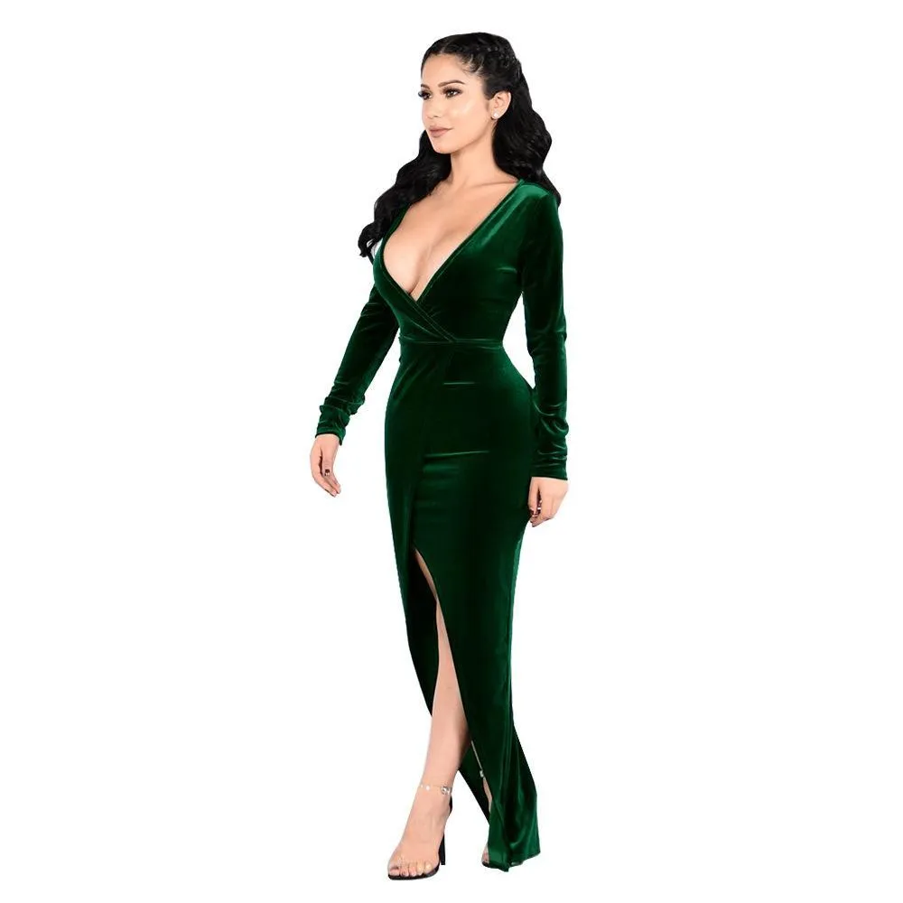 Gold velvet fabric hot sale party party dress 4 Colors
