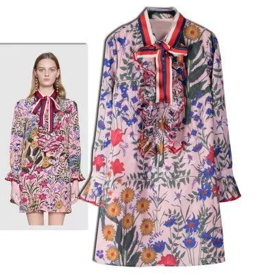 Gorgeous Plant Flower Floral Bow Mini Dress