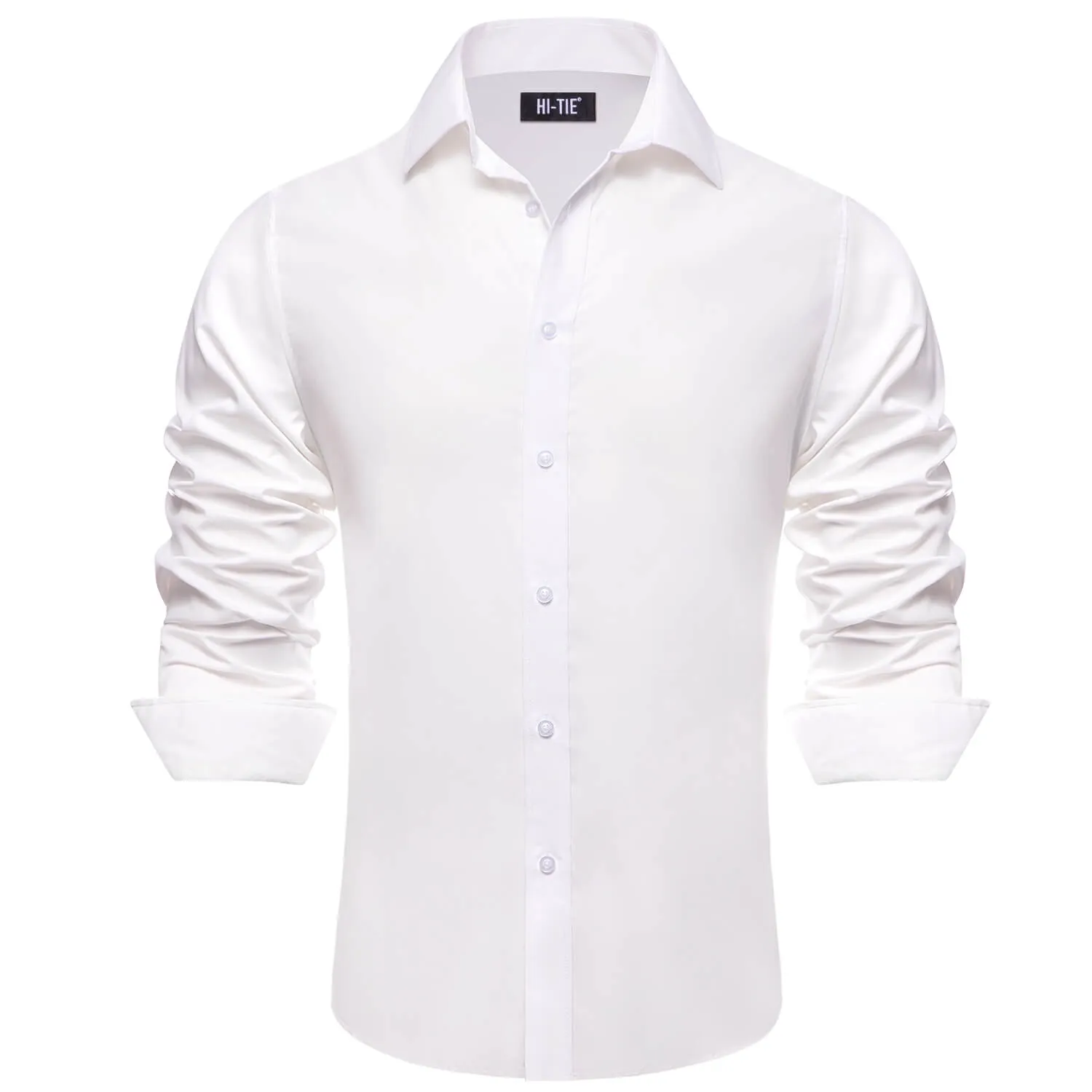 Hi-Tie Mens Dress Shirt White Solid Silk Button Down Shirt
