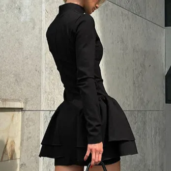 High Collar Ruffles Dress